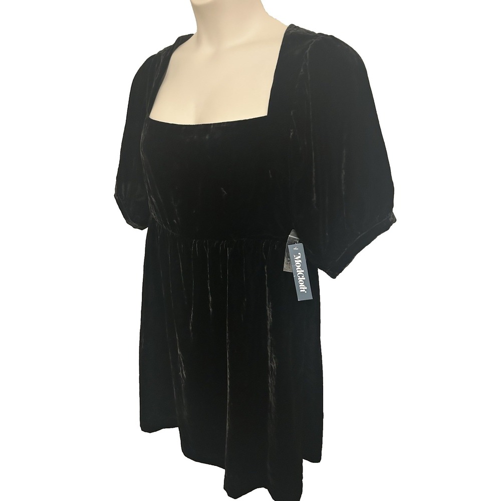 ModCloth Black Velvet Mini Dress~ 16~Evening Cocktails Whimsigoth Babydoll NWT